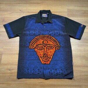 Vintage Dragonfly  Carlos Santana Azteca Button Up Shirt Mens Medium Rare Blue